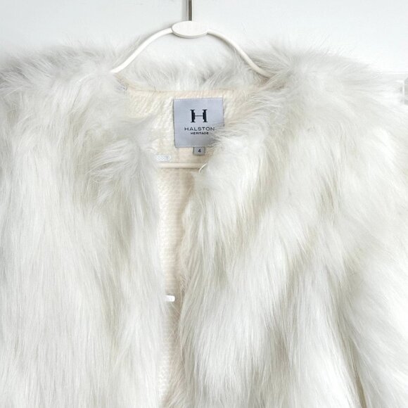 HALSTON HERITAGE White Faux Fur Short Coat Size 4 - Picture 2 of 9